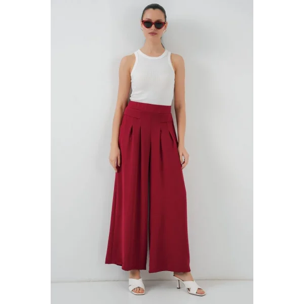 Geniş Paça Pileli Pantolon 6718 - Kırmızı