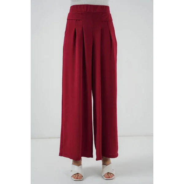 Geniş Paça Pileli Pantolon 6718 - Kırmızı