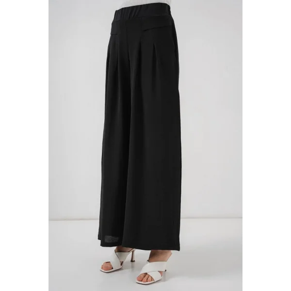 Geniş Paça Pileli Pantolon 6718 - Siyah