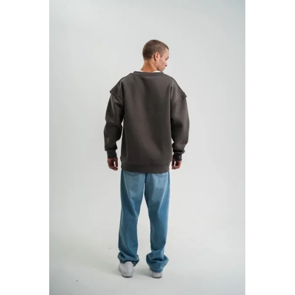 Geniş V Yaka Kol Ribana Detaylı SweatShirt - Füme