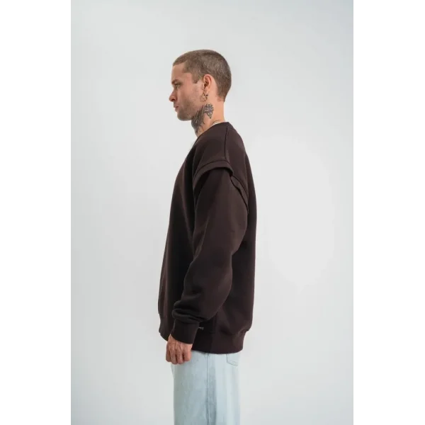 Geniş V Yaka Kol Ribana Detaylı SweatShirt - Kahve