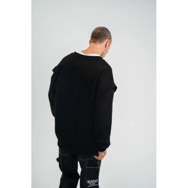 Geniş V Yaka Kol Ribana Detaylı SweatShirt - Siyah