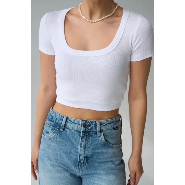 Geniş Yaka Bady - Beyaz