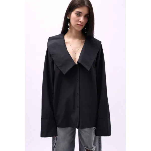 Geniş Yaka Volan Kol Gömlek