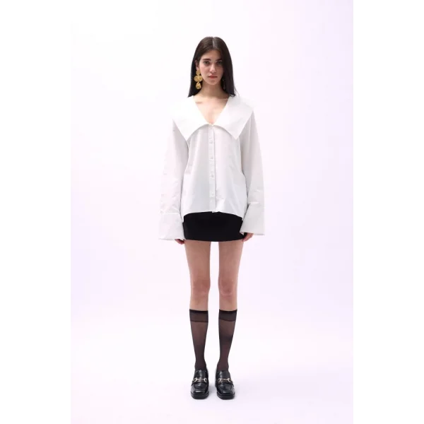 Geniş Yaka Volan Kol Gömlek