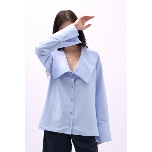 Geniş Yaka Volan Kol Gömlek