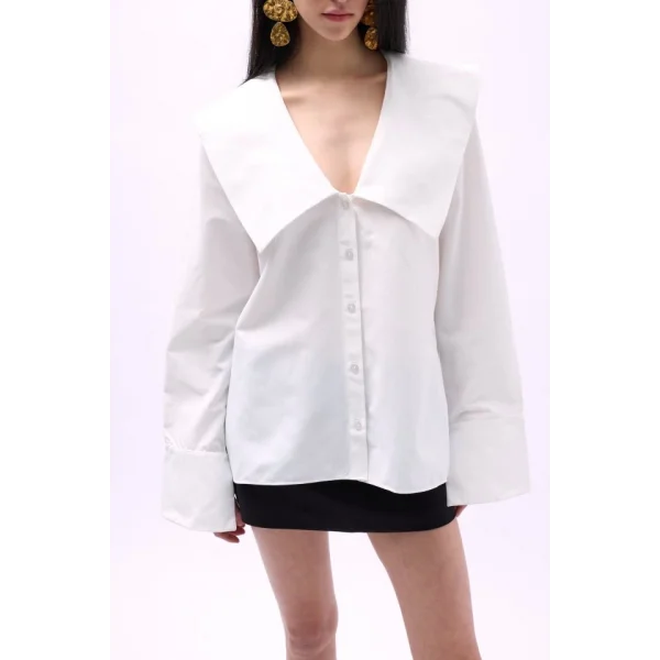 Geniş Yaka Volan Kol Gömlek