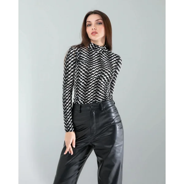 Geometrik Desen Uzun Kollu Body