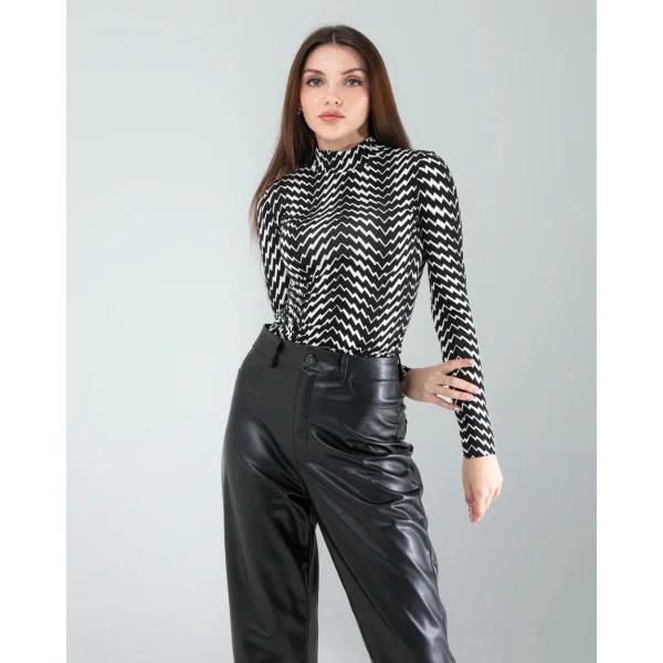 Geometrik Desen Uzun Kollu Body