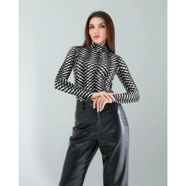 Geometrik Desen Uzun Kollu Body