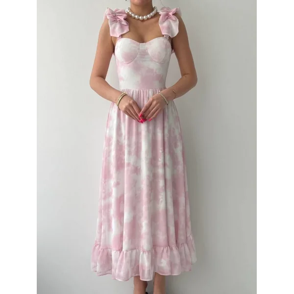 Gera İp Askı Büzgülü Elbise