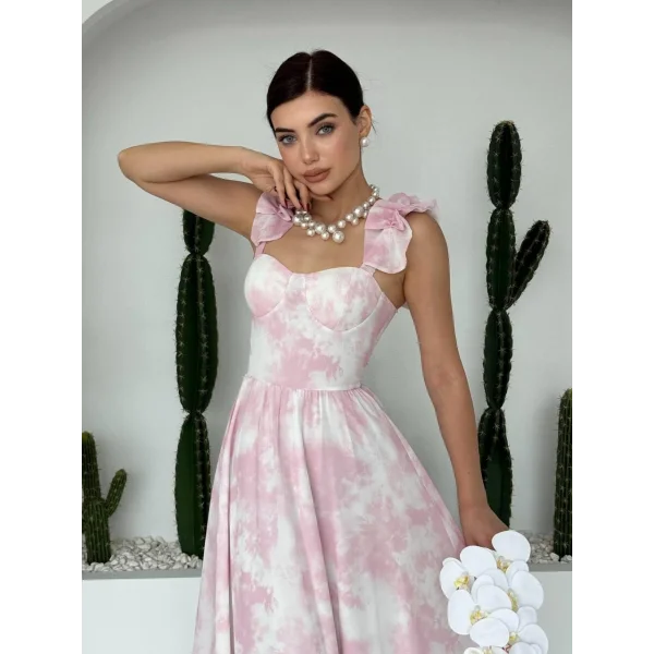 Gera İp Askı Büzgülü Elbise