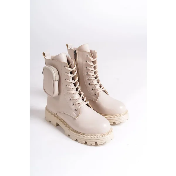 GINA Bağcıklı Fermuarlı Ortopedik Taban Çantalı Kadın Bot  CKT - Krem