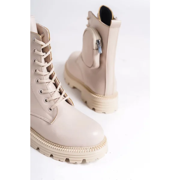 GINA Bağcıklı Fermuarlı Ortopedik Taban Çantalı Kadın Bot  CKT - Krem