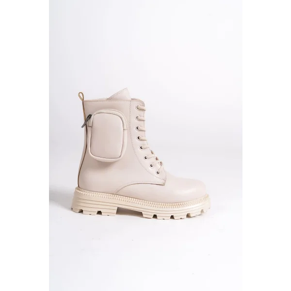 GINA Bağcıklı Fermuarlı Ortopedik Taban Çantalı Kadın Bot  CKT - Krem