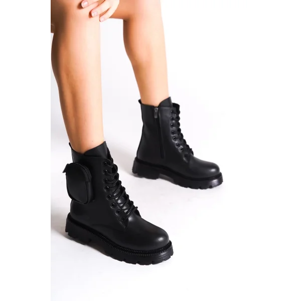 GINA Bağcıklı Fermuarlı Ortopedik Taban Çantalı Kadın Bot CST - Siyah