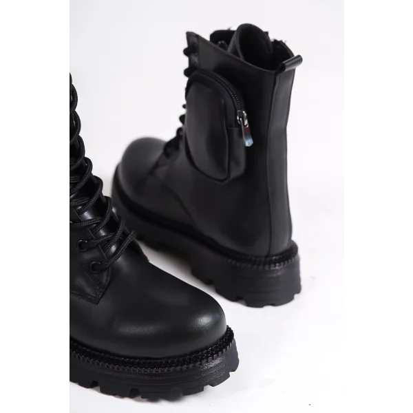 GINA Bağcıklı Fermuarlı Ortopedik Taban Çantalı Kadın Bot CST - Siyah