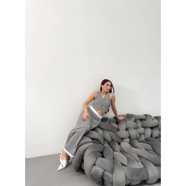 Gi̇o Çi̇zgi̇li̇ Garni̇li̇ Mi̇di̇ Etek Yelek Takim