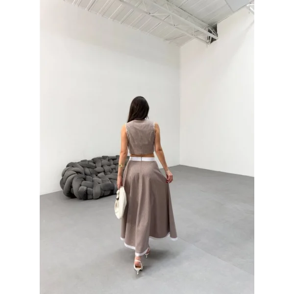 Gi̇o Çi̇zgi̇li̇ Garni̇li̇ Mi̇di̇ Etek Yelek Takim