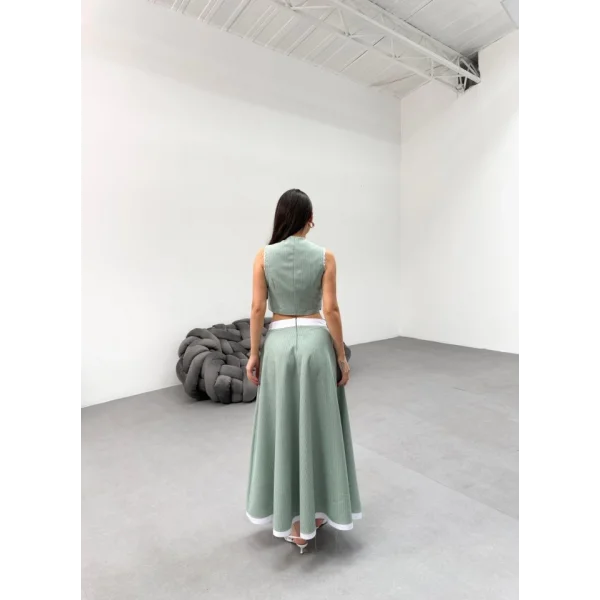 Gi̇o Çi̇zgi̇li̇ Garni̇li̇ Mi̇di̇ Etek Yelek Takim