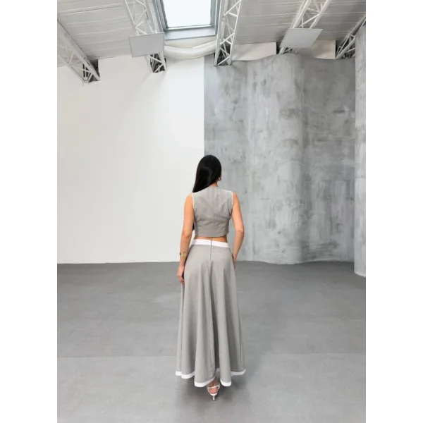 Gi̇o Çi̇zgi̇li̇ Garni̇li̇ Mi̇di̇ Etek Yelek Takim