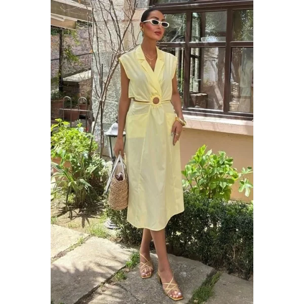 Göbeği Halka Detaylı Midi Boy Elbise 2896