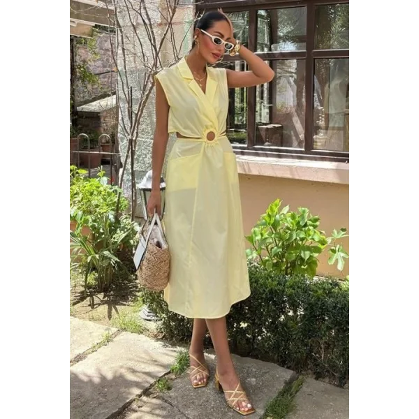 Göbeği Halka Detaylı Midi Boy Elbise 2896