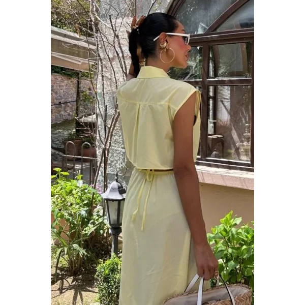 Göbeği Halka Detaylı Midi Boy Elbise 2896