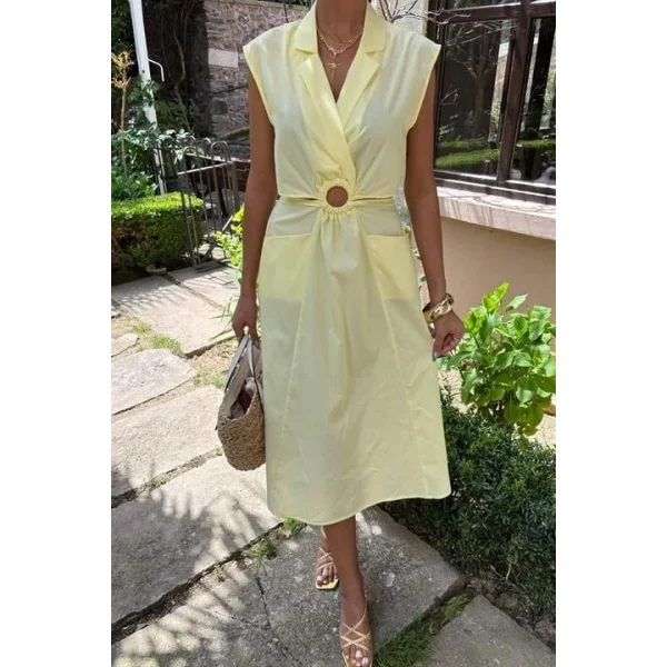 Göbeği Halka Detaylı Midi Boy Elbise 2896