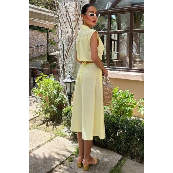 Göbeği Halka Detaylı Midi Boy Elbise 2896