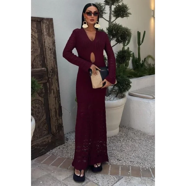 Göbek Dekolteli Ajurlu Elbise 2835