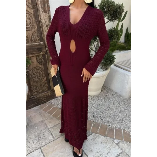 Göbek Dekolteli Ajurlu Elbise 2835