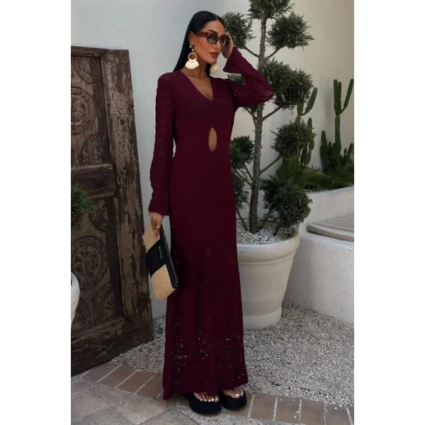 Göbek Dekolteli Ajurlu Elbise 2835