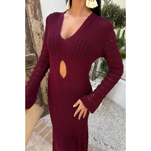 Göbek Dekolteli Ajurlu Elbise 2835