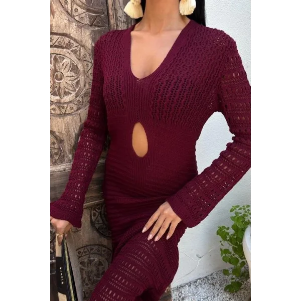 Göbek Dekolteli Ajurlu Elbise 2835