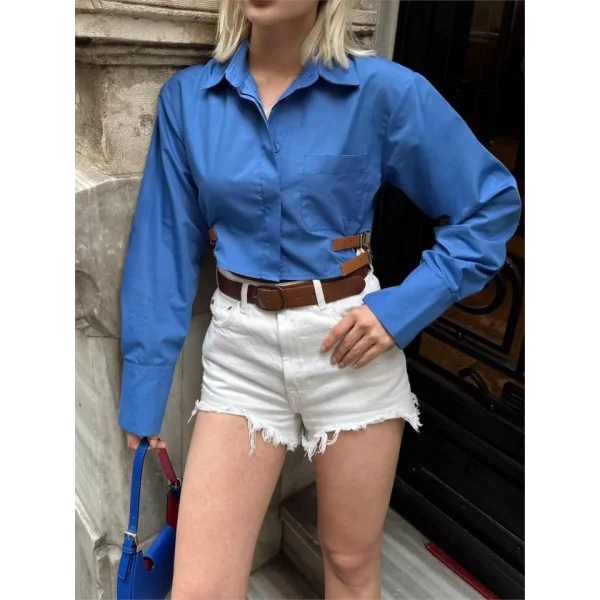 GÖEK POPİN CROP YAN ÇİFT KEER DETAYI  avi