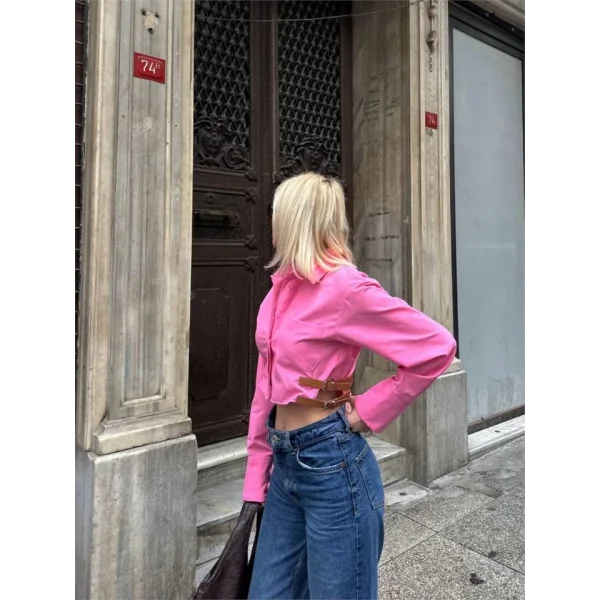 GÖEK POPİN CROP YAN ÇİFT KEER DETAYI  Pembe