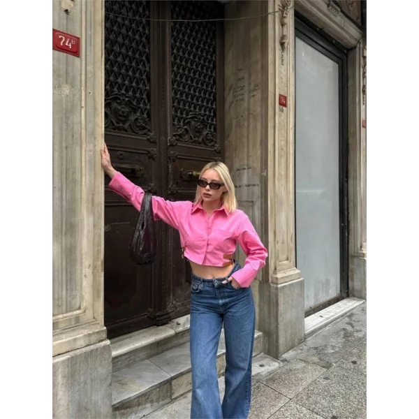 GÖEK POPİN CROP YAN ÇİFT KEER DETAYI  Pembe