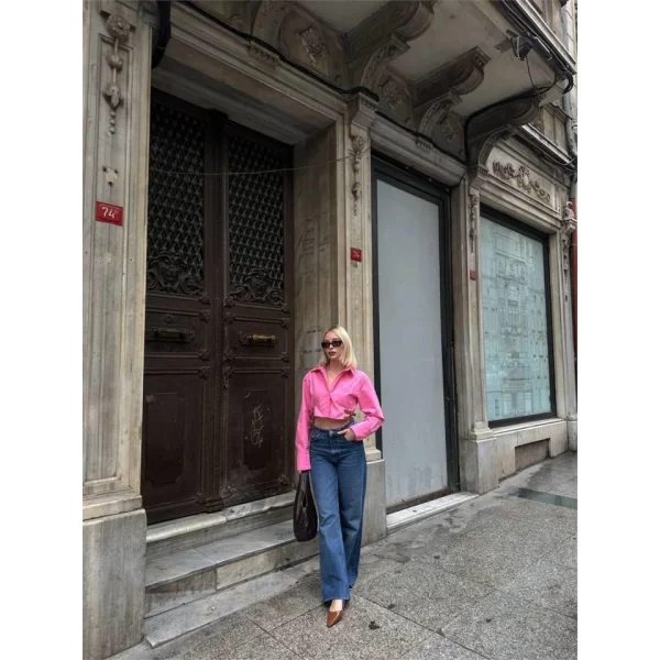 GÖEK POPİN CROP YAN ÇİFT KEER DETAYI  Pembe