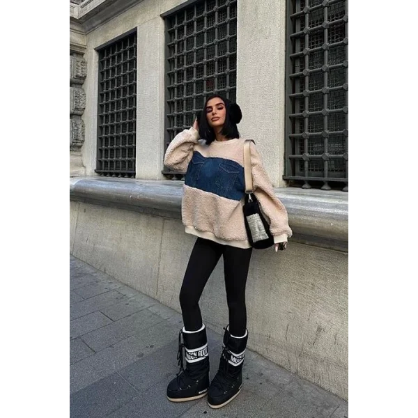 Göğsü Denim Garnili Sweatshirt 3402