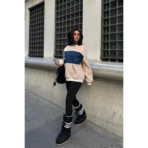 Göğsü Denim Garnili Sweatshirt 3402