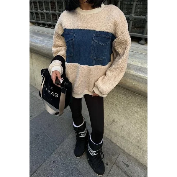 Göğsü Denim Garnili Sweatshirt 3402