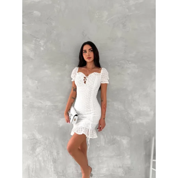 Göğüs Bağlamalı Mini Elbise - Beyaz