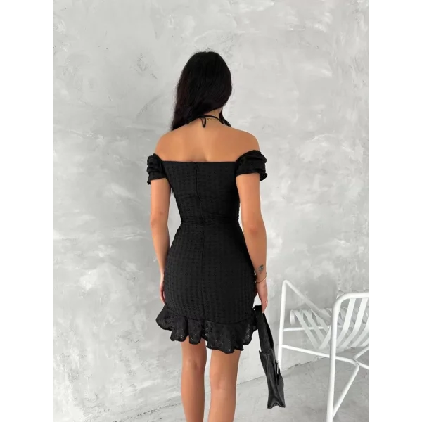 Göğüs Bağlamalı Mini Elbise - Siyah