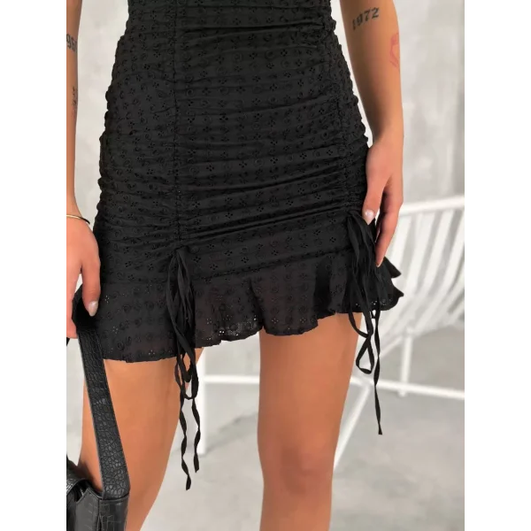 Göğüs Bağlamalı Mini Elbise - Siyah