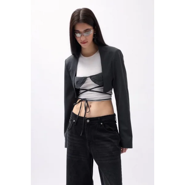 Göğüs Bra Detay Crop Ceket