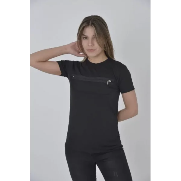 Göğüste Fermuar Aksesuarlı Dar Kalıp Thirt  iyah