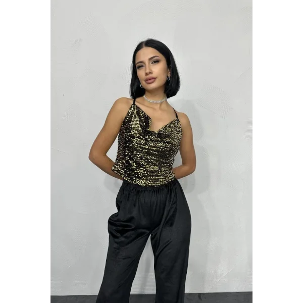 Gold Askılı Degaje Bluz