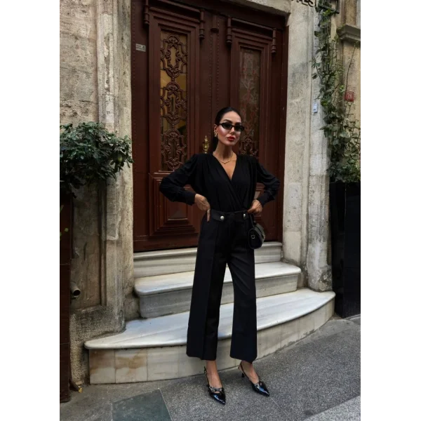 Gold Düğme Detayli Palazzo Pantolon