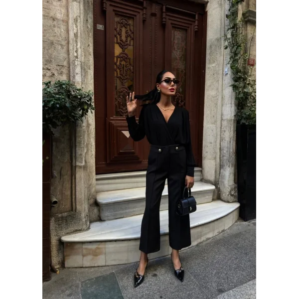 Gold Düğme Detayli Palazzo Pantolon